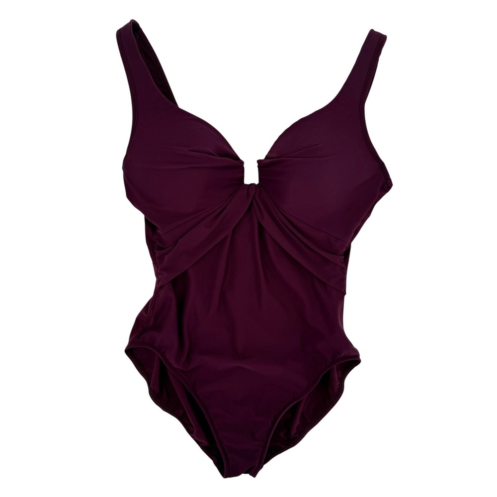 Miraclesuit One Piece Swimsuit 16 Purple Ruched Slimming Tummy Control Beachwear